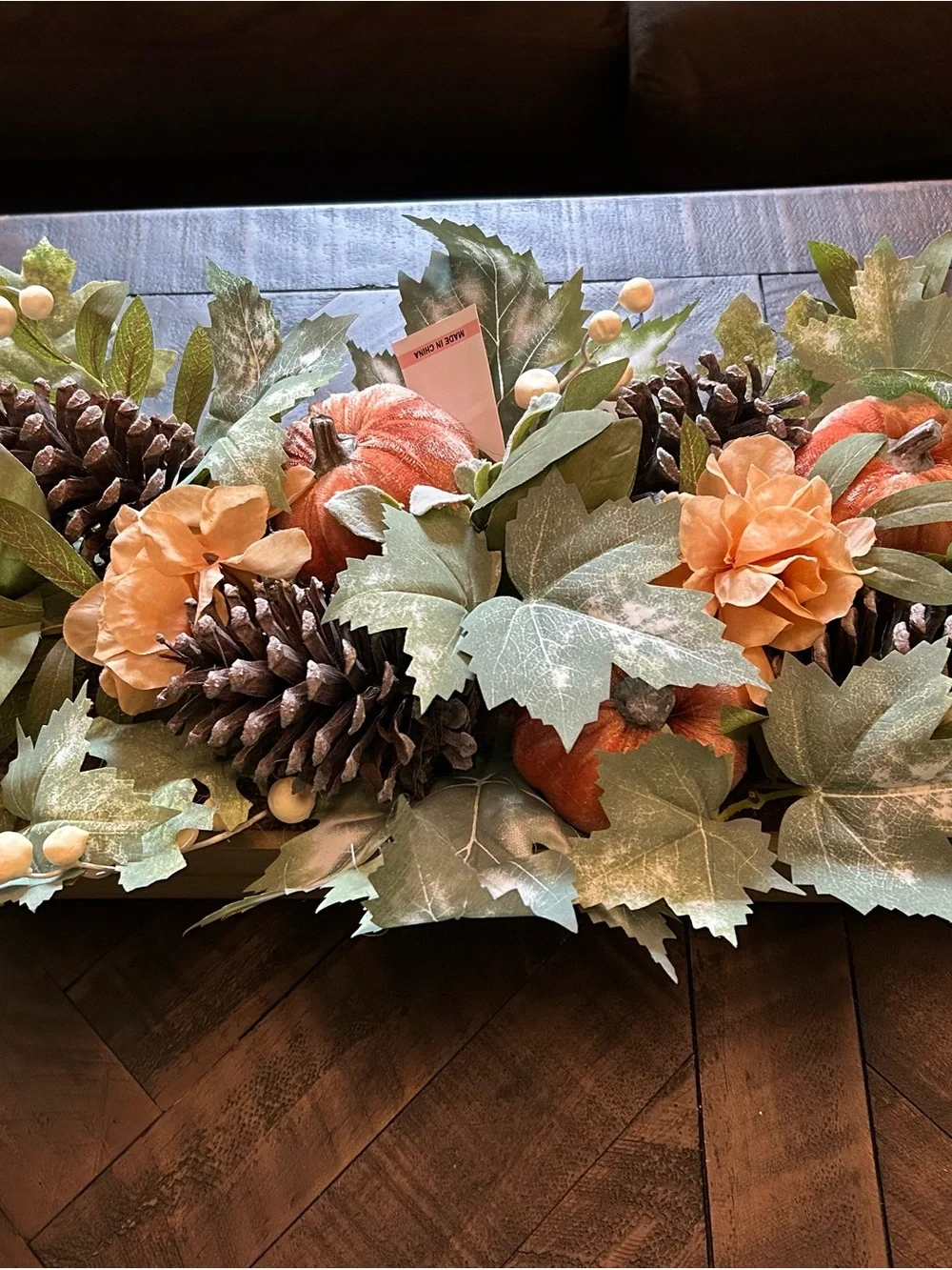 Martha Stewart Orange Pumpkin & Green Leaf Autumn table centerpiece